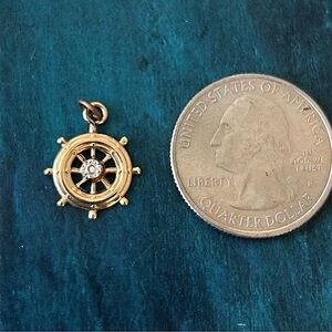 Mariner wheel with tiny diamond pave center pendant/charm